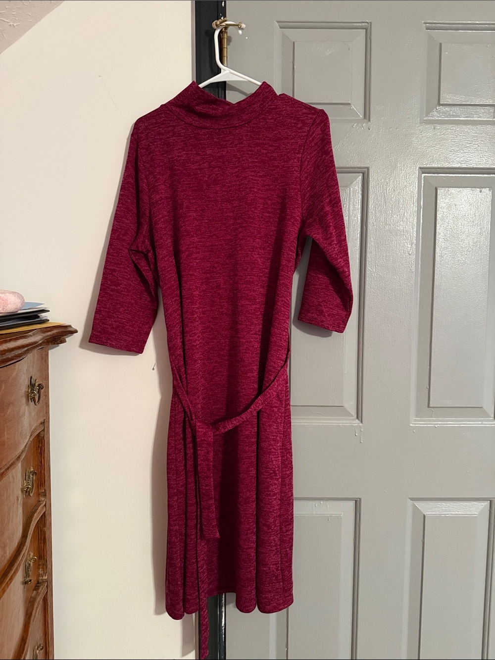 Kim Rogers Marled Burgundy Midi Dress with Tie Waist